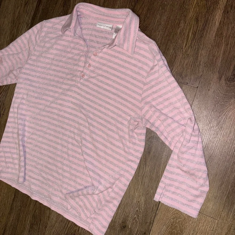 Pink and sparkly grey striped long sleeve polo shirt - Picture 6 of 7